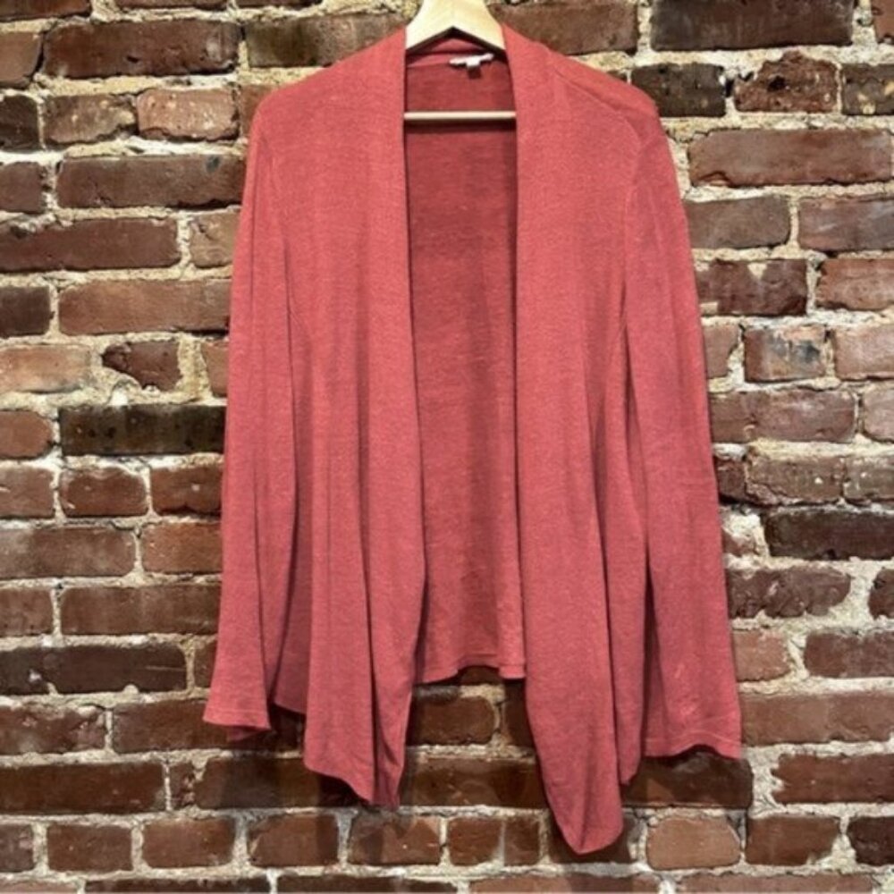 Eileen Fisher Woman 100% Organic Linen Open Front Cardigan Coral Orange 1X